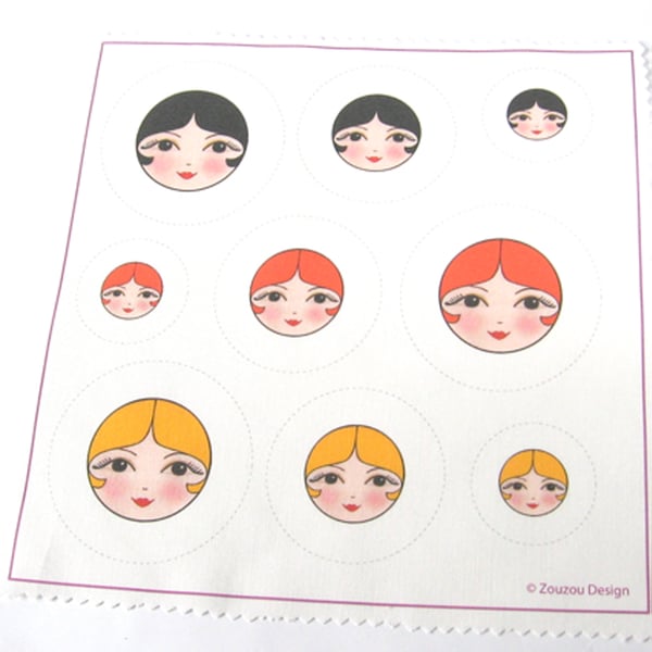 Make your own doll face self cover fabric buttons (Set of 9)