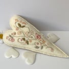 Hand embroidered heart, wall decor hanging heart in scandi style