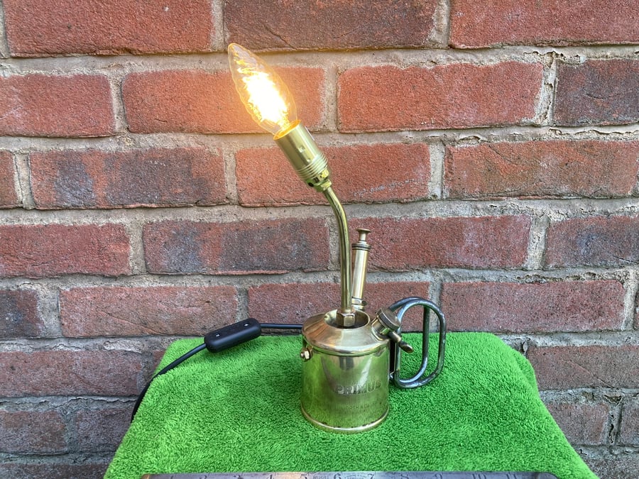 Steampunk Brass Table Lamp, Repurposed Antique Brass Blowlamp