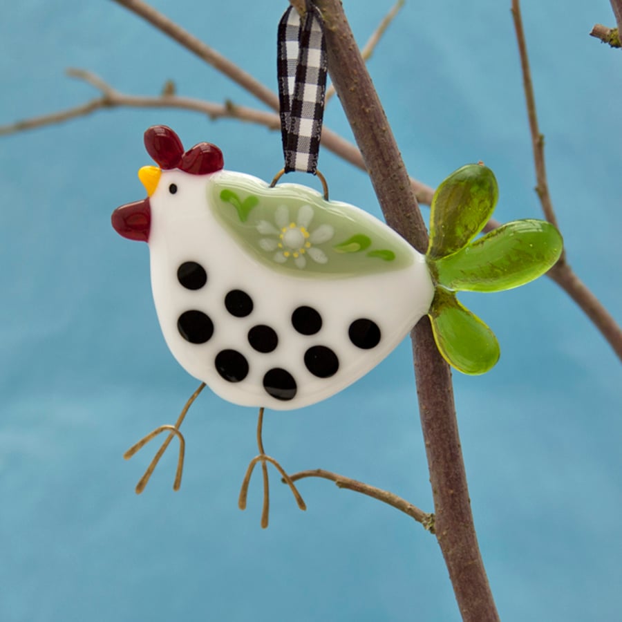 Fused Glass Country Chicken Decoration