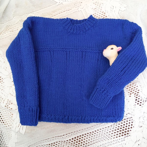 Children's Round Neck Jumper with Ribbed Bottom and Sleeves, Knitted Jumper