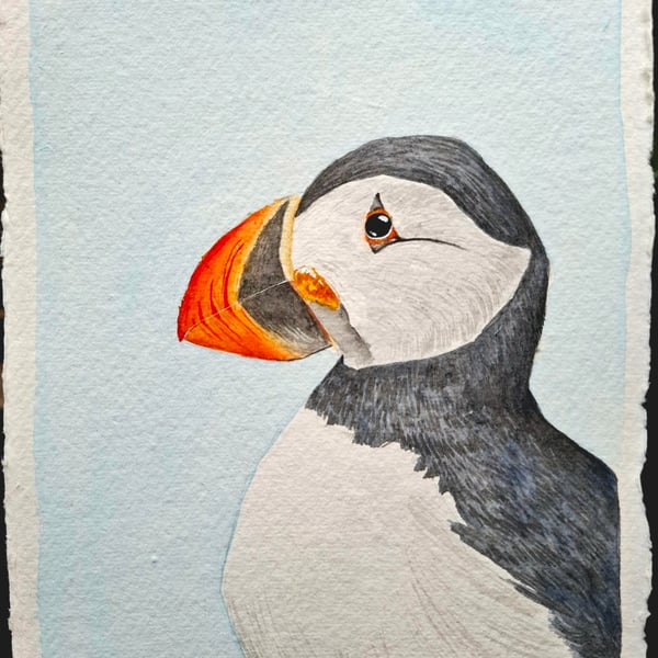 Puffin Portrait Original Watercolour Painting