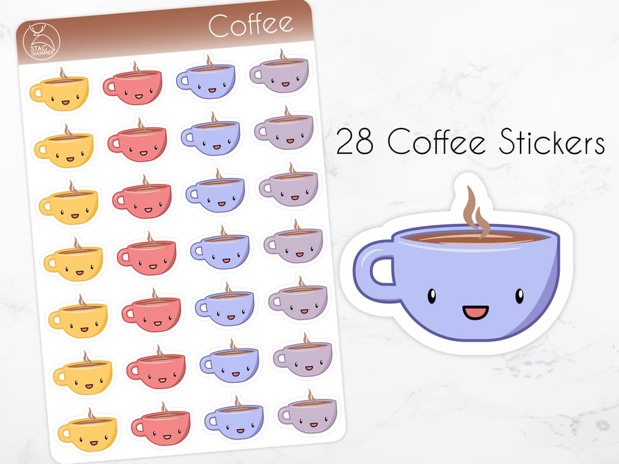 Cute Coffee Cup Planner Stickers for Bullet Journals and Planners