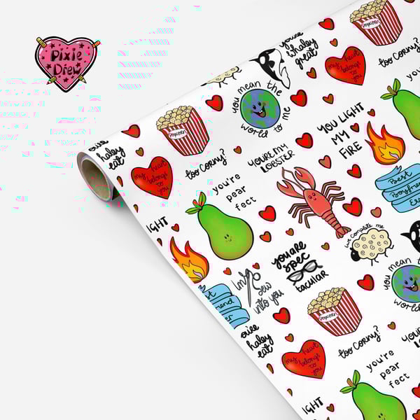 Best Boyfriend Ever gift wrap with punny illustrations