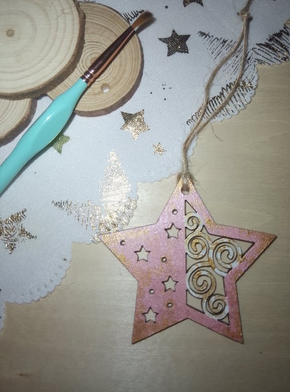 Pink star hanging Christmas tree decoration 