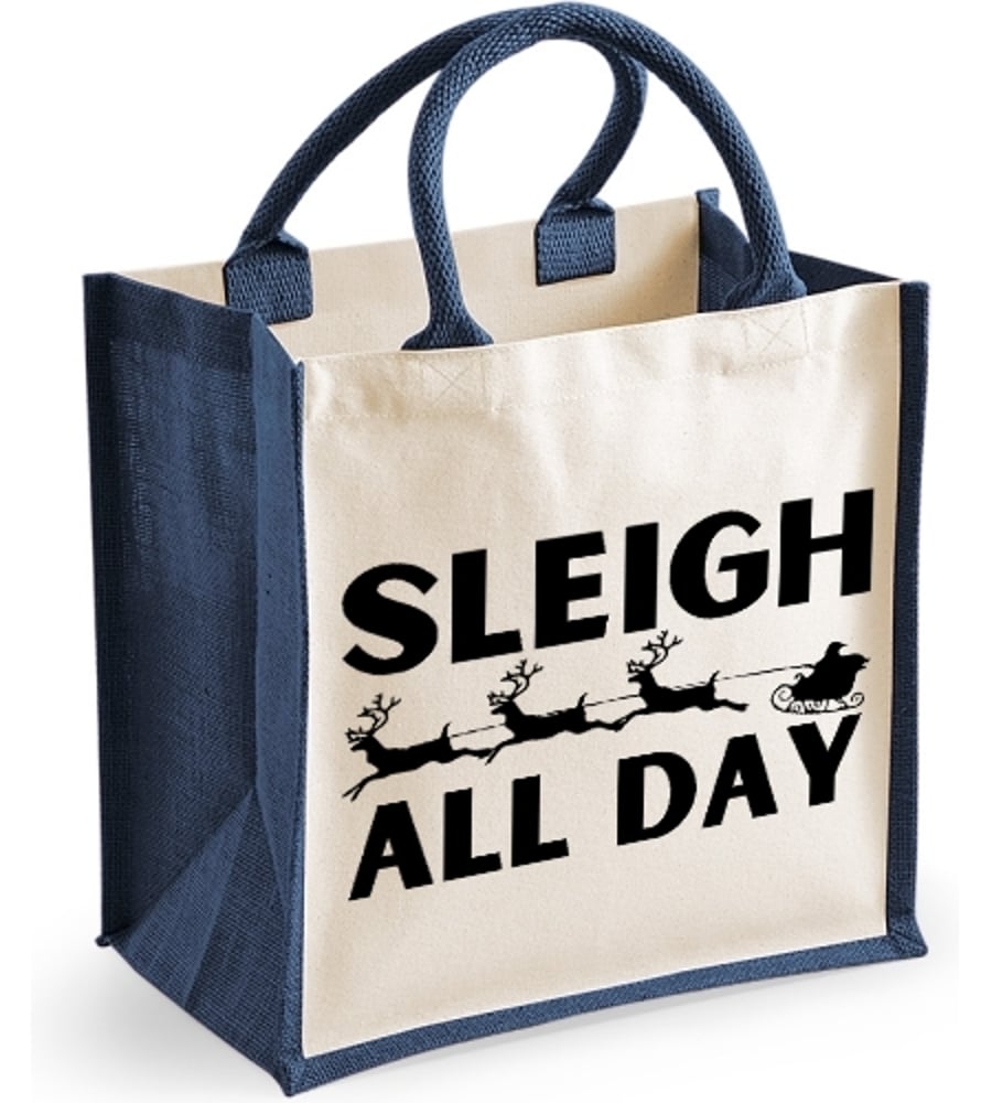 Sleigh All Day-  Christmas Midi Jute Bag Christmas Gift