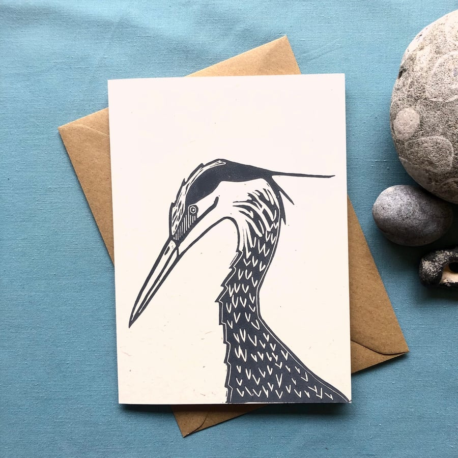 Heron Linocut Card