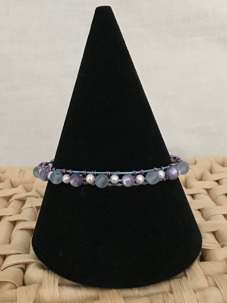 Wirework Bangle in Blue, Lilac and White - 7 ins