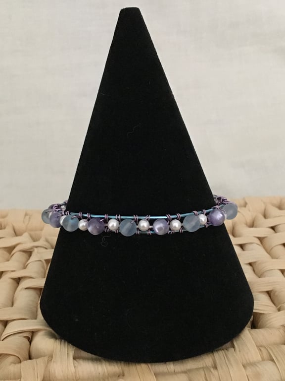 Wirework Bangle in Blue, Lilac and White - 7 ins