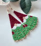 Handmade Christmas tree snow-gnome fringe earrings - Image 2
