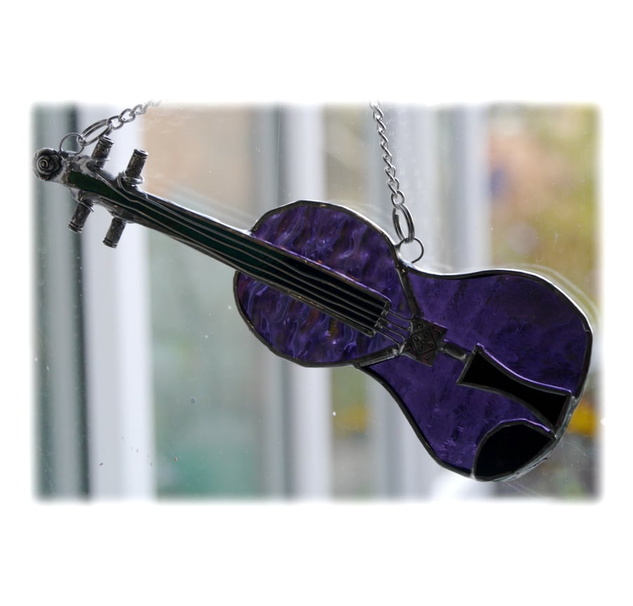 Violin Suncatcher Stained Glass Purple Music Musical Instrument 005