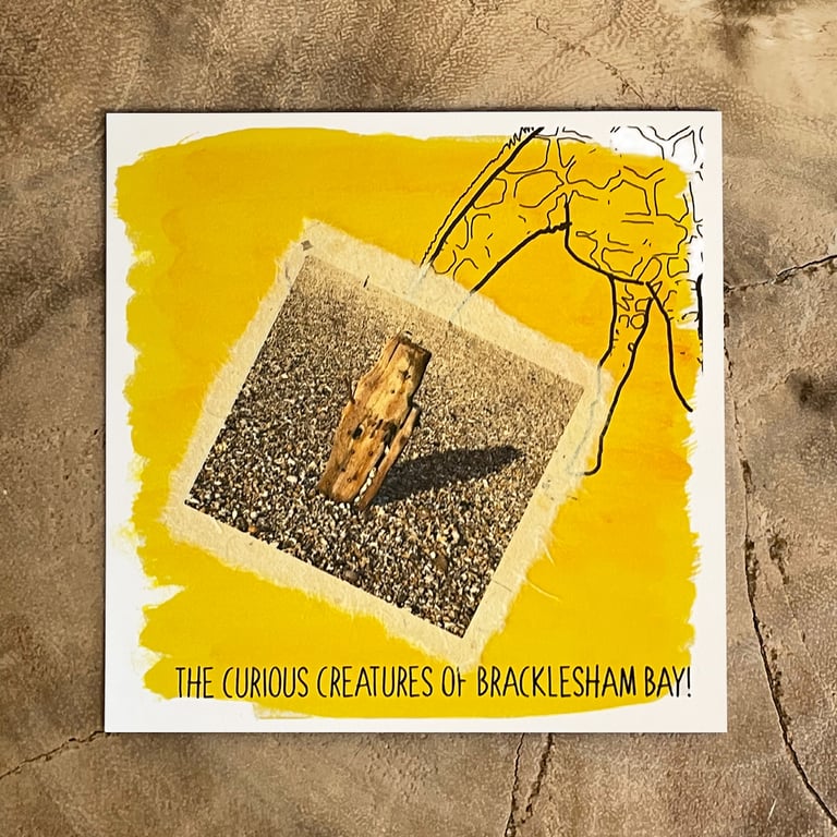 Giraffe; greetings card, blank inside and printed on card and handmade paper