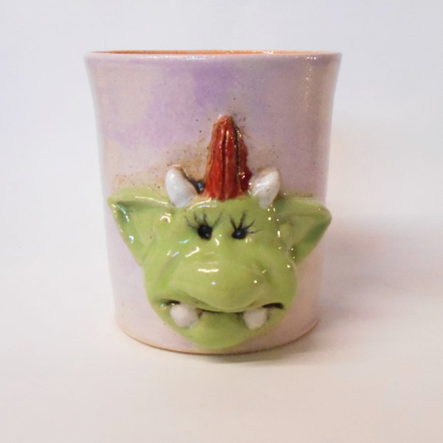 Mug, Fungus the Bogey Lady Green, Lilac and Orange Stoneware Ceramic Mug.