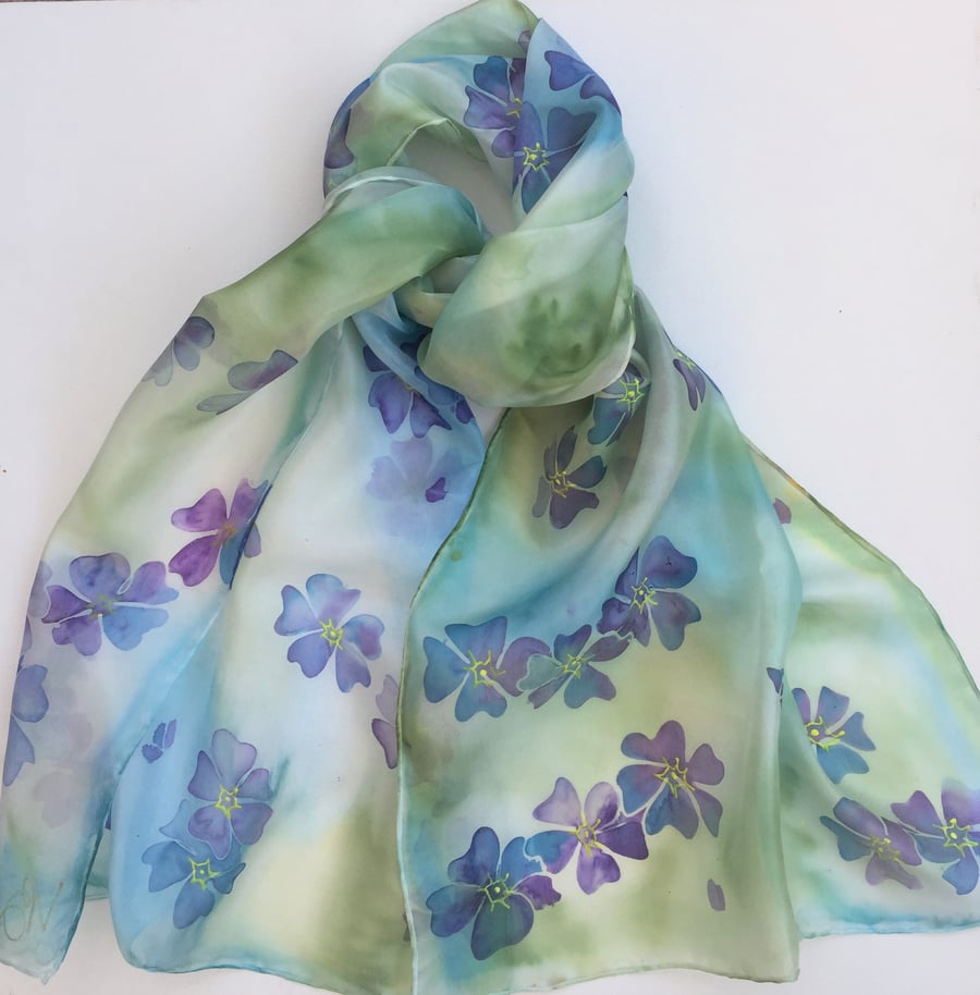 Forget-me-notsd hand painted silk scarf