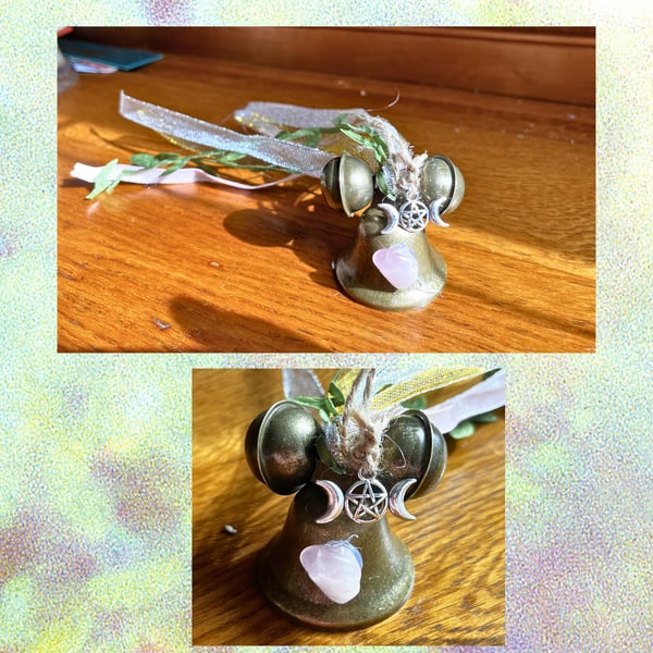 Altar Bell Chime Decor Decoration Wicca Pagan Cleansing Spell Ritual Rose Quartz