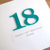 Handmade 18th birthday card - personalised with any age and message