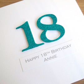 Handmade 18th birthday card - personalised with any age and message