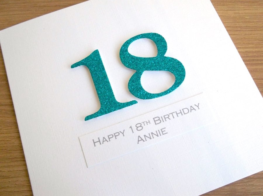Handmade 18th birthday card - personalised with any age and message