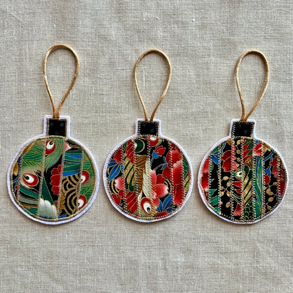 Christmas Bauble Decorations Japanese Peacock Fabric 