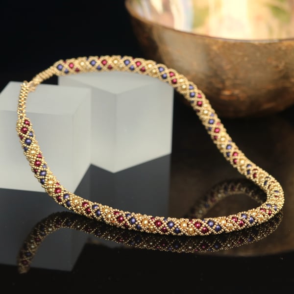 Gold, Purple and Red Netted Necklace 