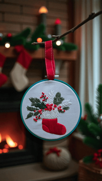 Hand embroidered xmas hanging hoop
