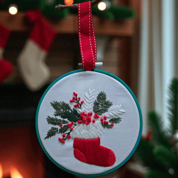 Hand embroidered xmas hanging hoop