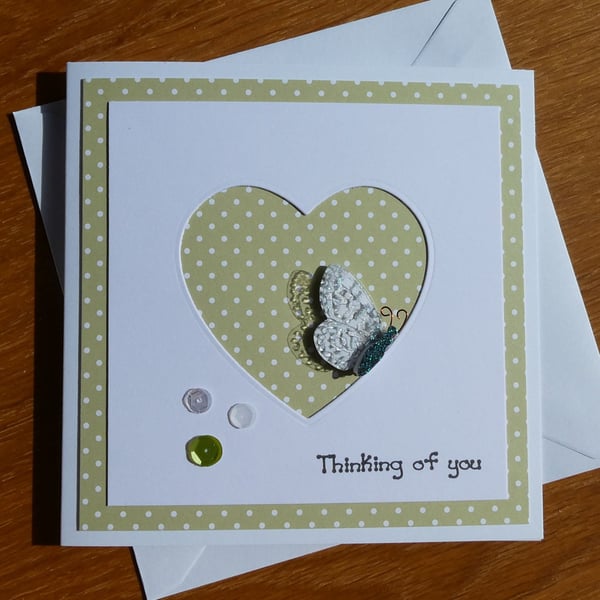 Thinking Of You Butterfly Card - Heart Aperture - Olive Green Polka Dot