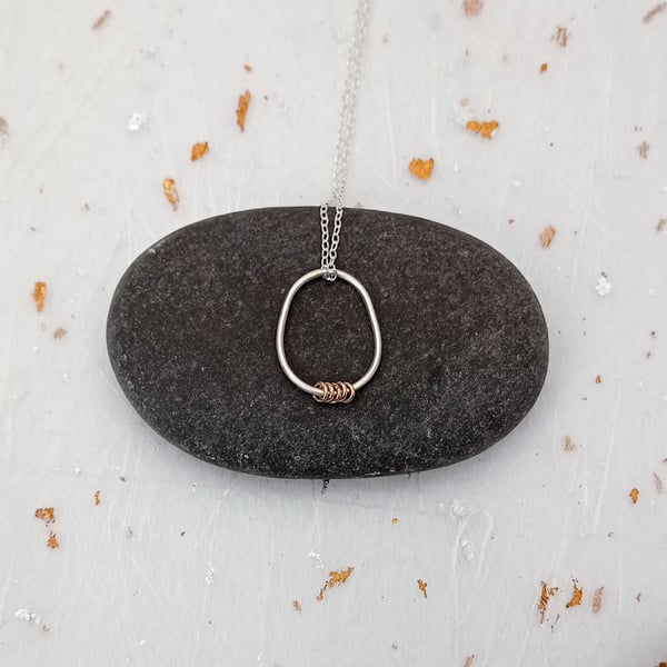 Recycled sterling silver wire &14ct filled gold pendant 