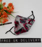 Face mask, small, 3 layer,  adjustable, washable in pink and grey  - Image 1