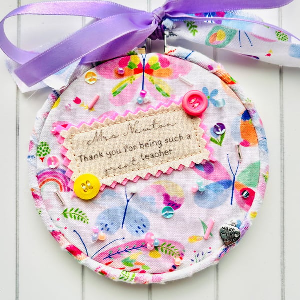 Thank You For Being A Great Teacher,  Butterfly Teacher Gift, Personalised Hoop
