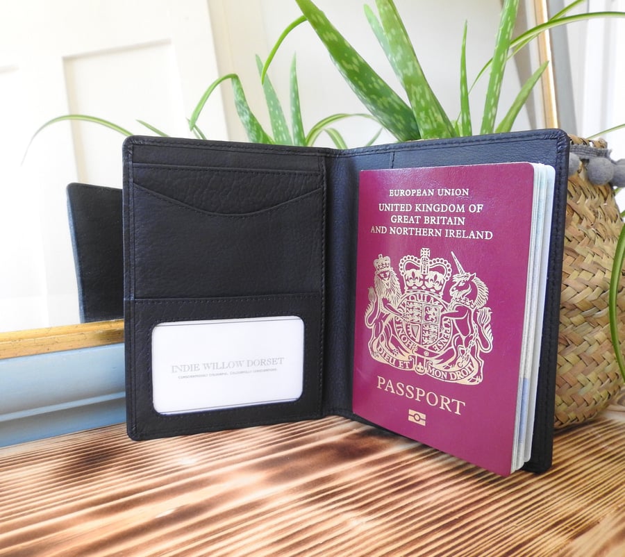 Black Leather Passport Case, Leather Passport Holder, Leather Passport Cover