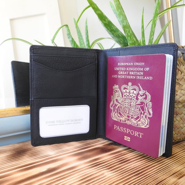 Black Leather Passport Case, Leather Passport Holder, Leather Passport Cover