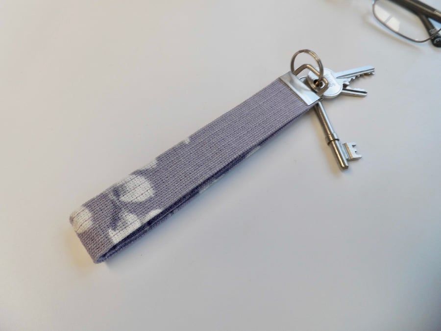 Key ring wrist strap in mauve Laura Ashley fabric