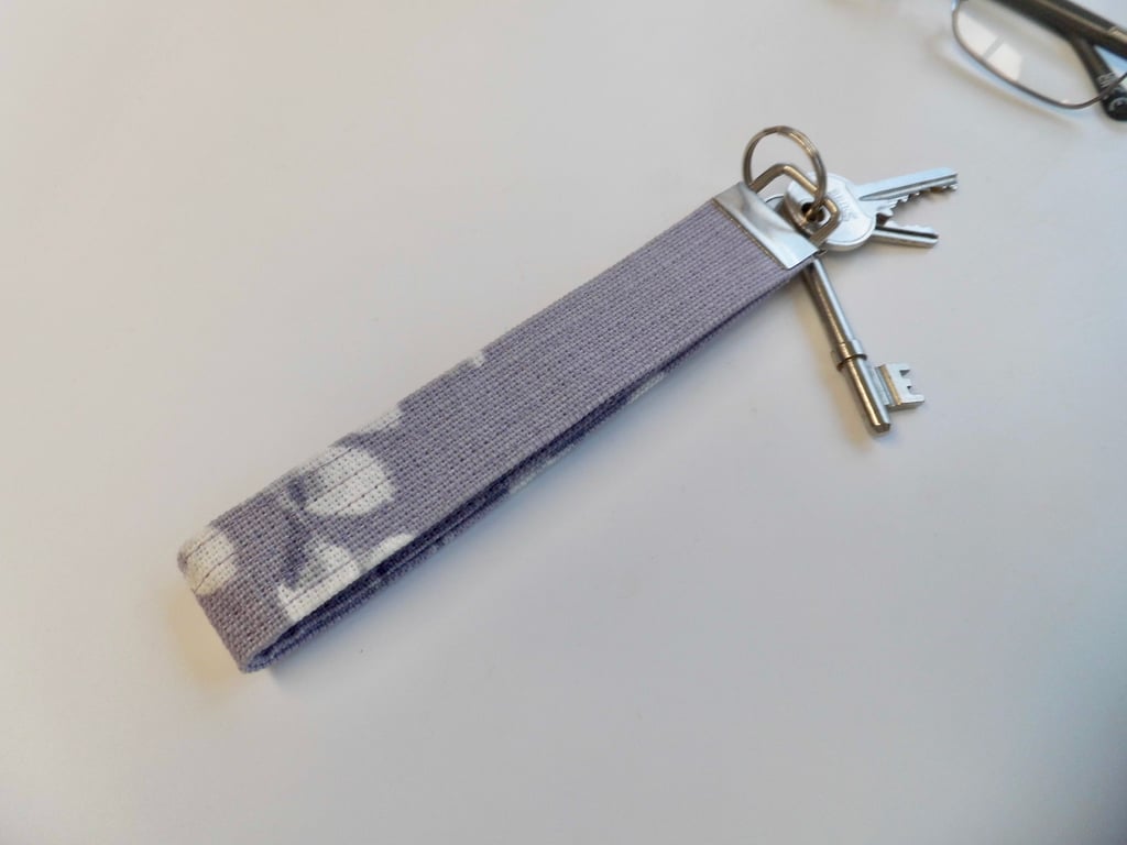 Key ring wrist strap in mauve Laura Ashley fabric