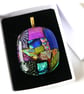 Dichroic Glass S017 Supersize Patchwork 3-layer Pendant with Gold plated chain - Image 6