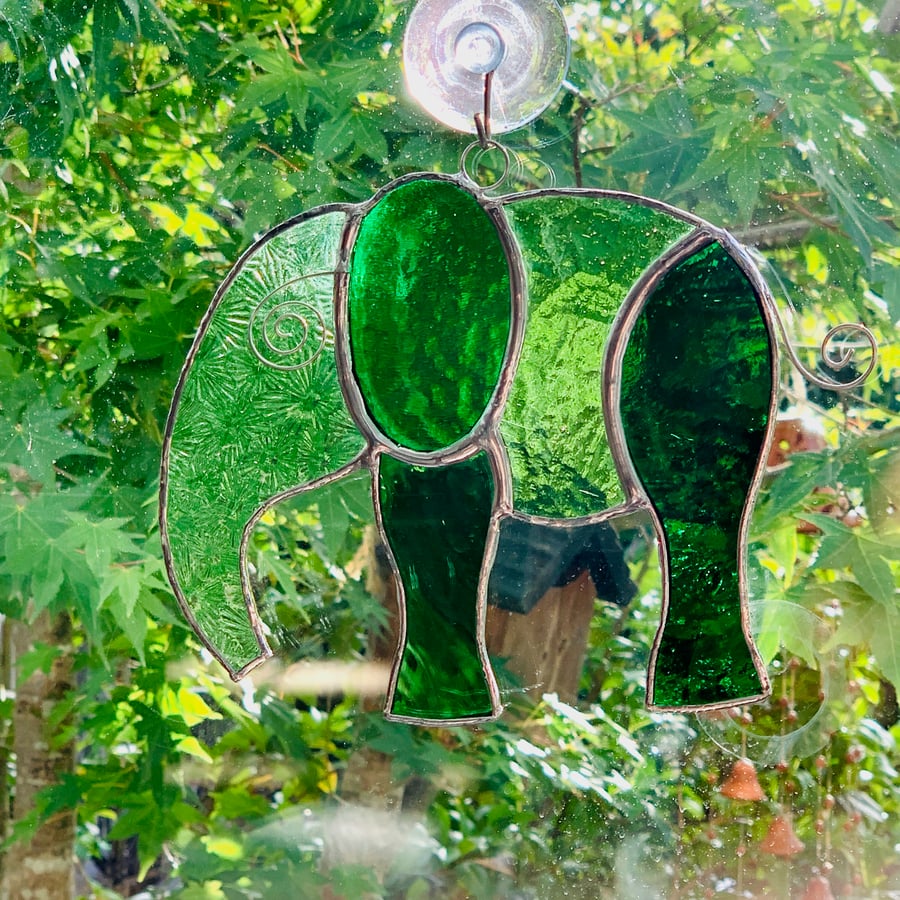 Stained Glass Large Elephant Suncatcher - Handmade Hanging Decoration - Green