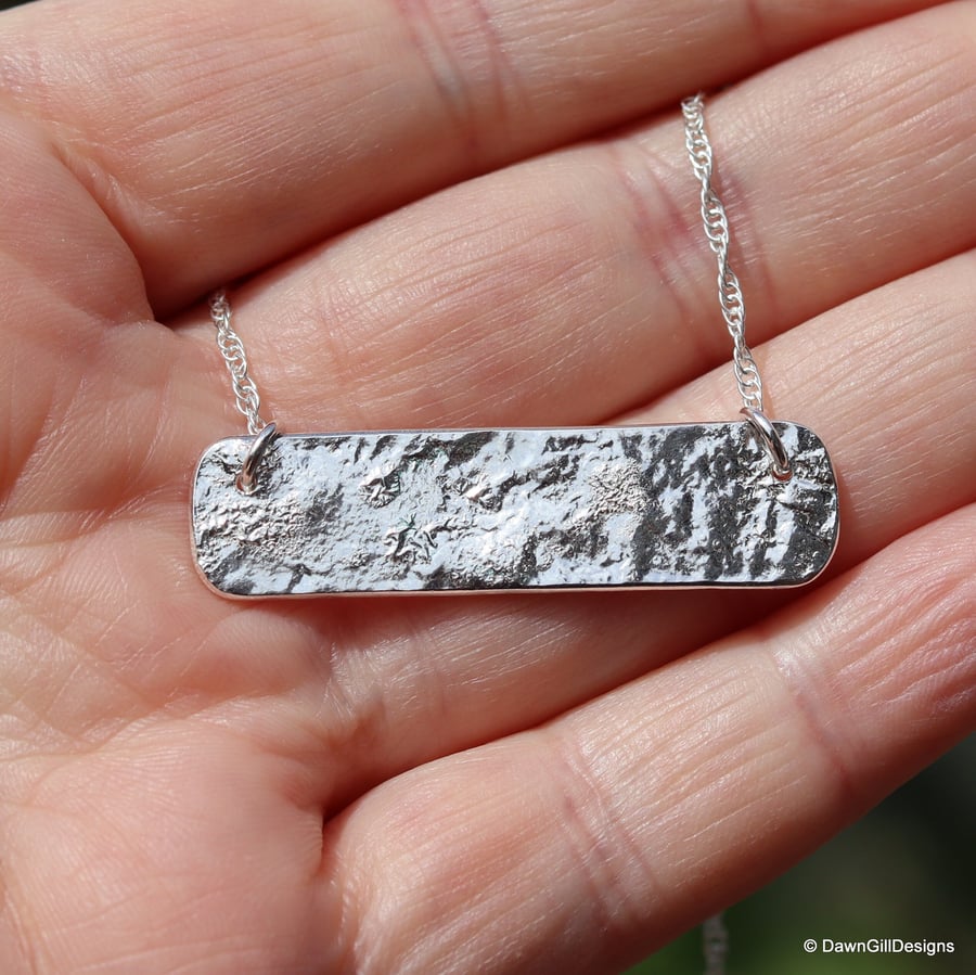 Textured,reticulated, recycled, asteroid sterling silver necklace