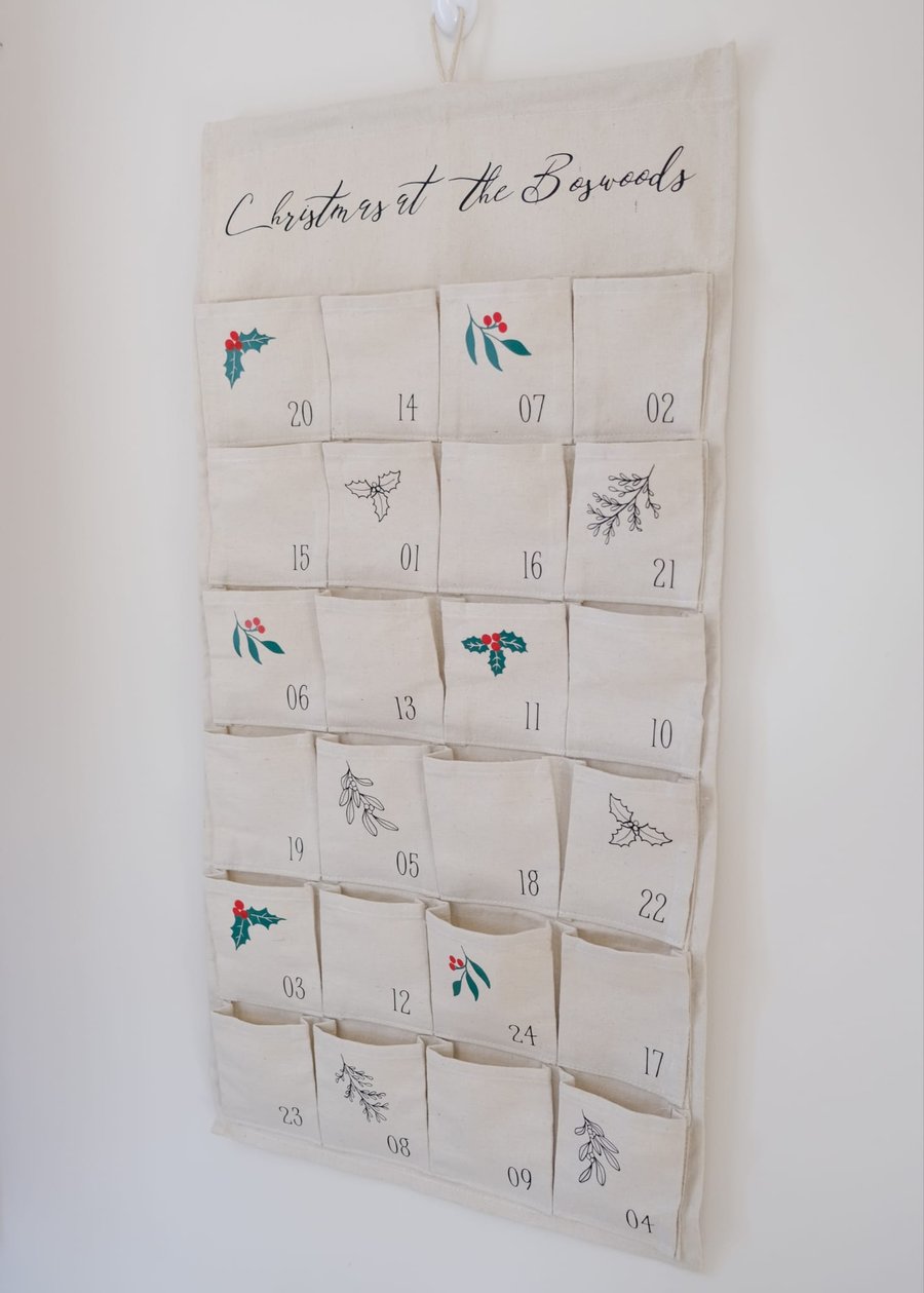 Reusable Personalised Fabric Botanical Christmas Advent Calendar