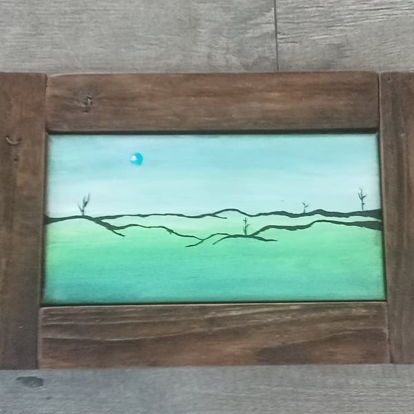 Abstract Landscape in hand made wooden frame 