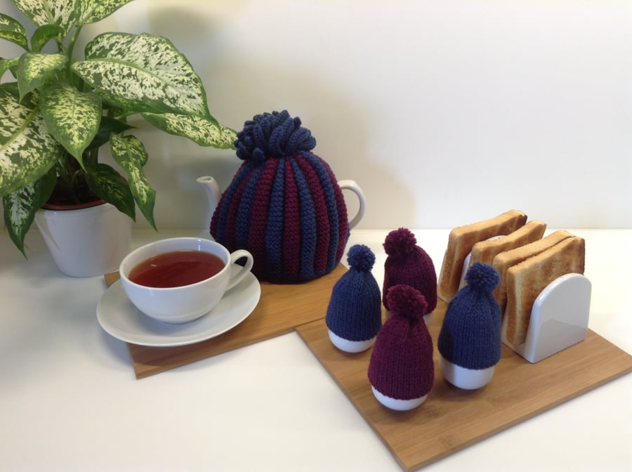 Handmade Retro Tea Cosy - Navy & Purple