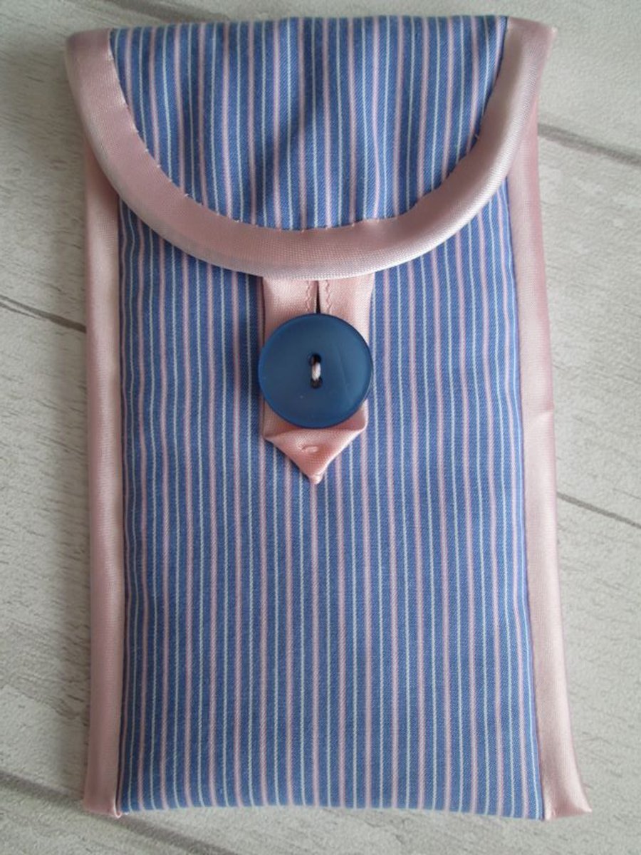 Pink and Blue Striped Shirting Glasses Case or Phone Case, Storage Pouch