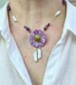 Azure Fairy Bloom Necklace – Real Erigeron Flower, Amethyst & Biwa Pearls - Image 9