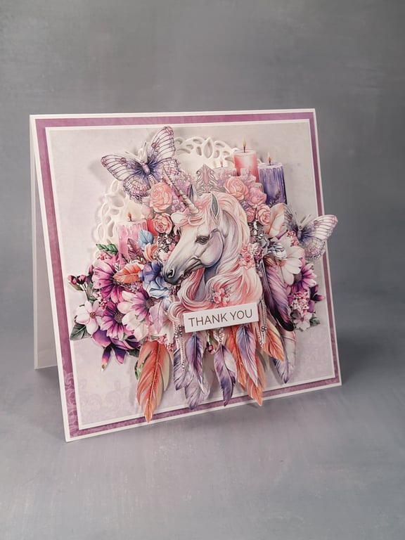 Square 3D card in elegant box with a window. A1