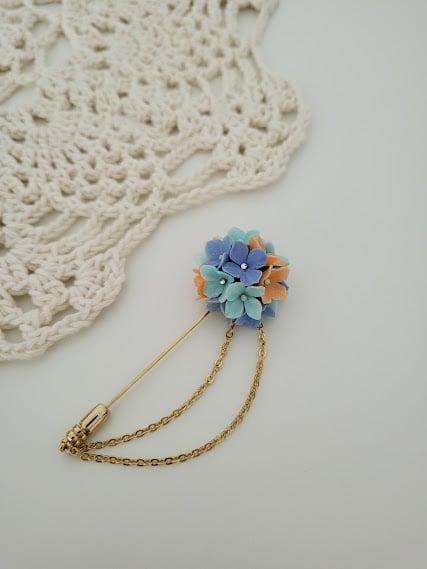 Handmade Polymer Clay Hydrangea Brooch - Graceful Bloom Pin