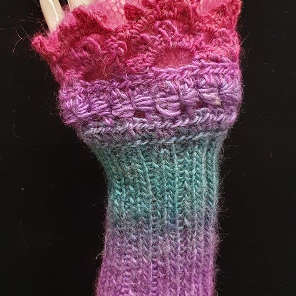 Pink and purple wrist warmer gloves