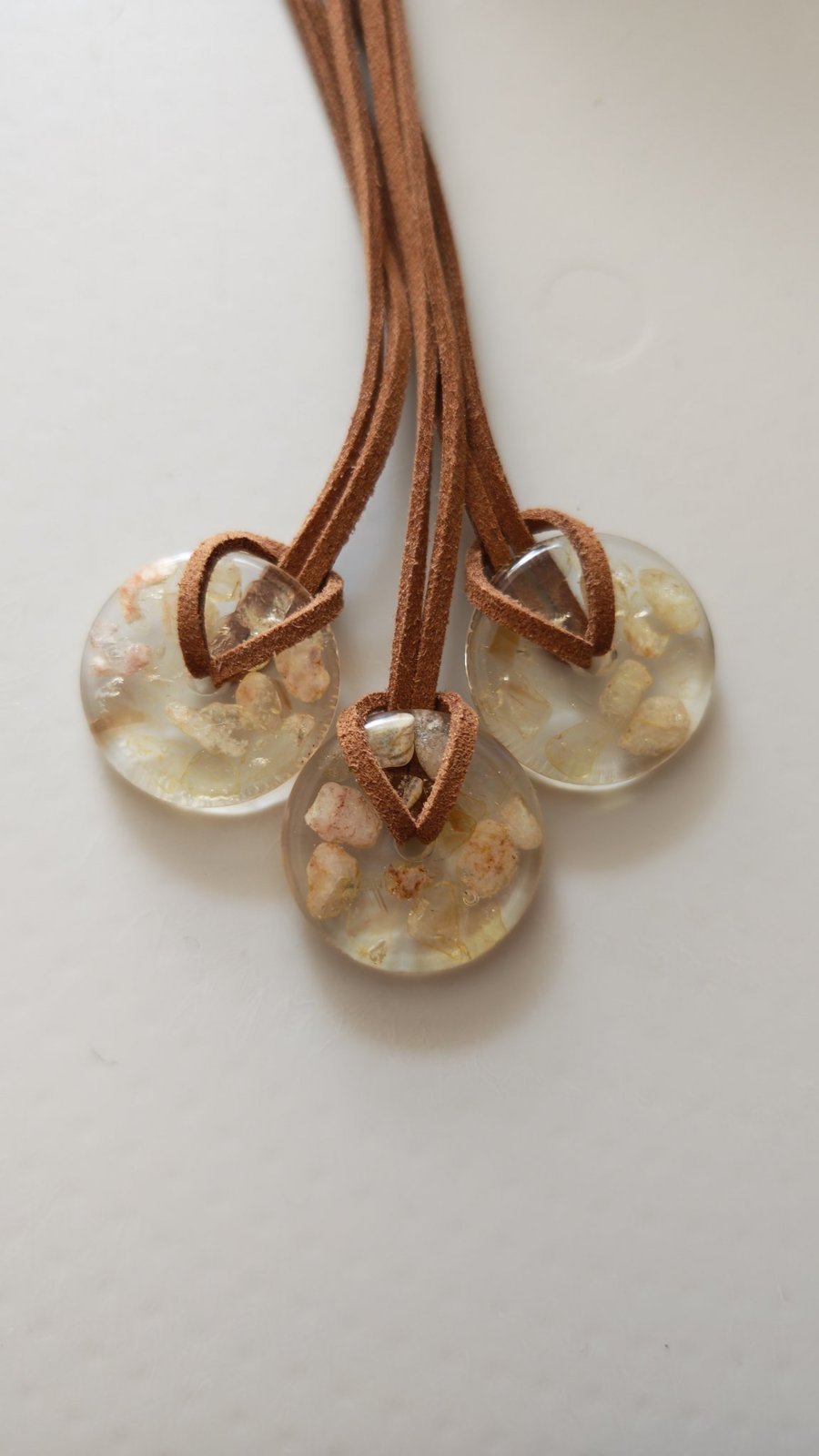 Citrine Resin Circle Necklace: Crystal Pendant On Cord- Handmade Jewelry
