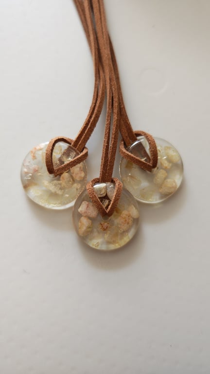 Citrine Resin Circle Necklace: Crystal Pendant On Cord- Handmade Jewelry