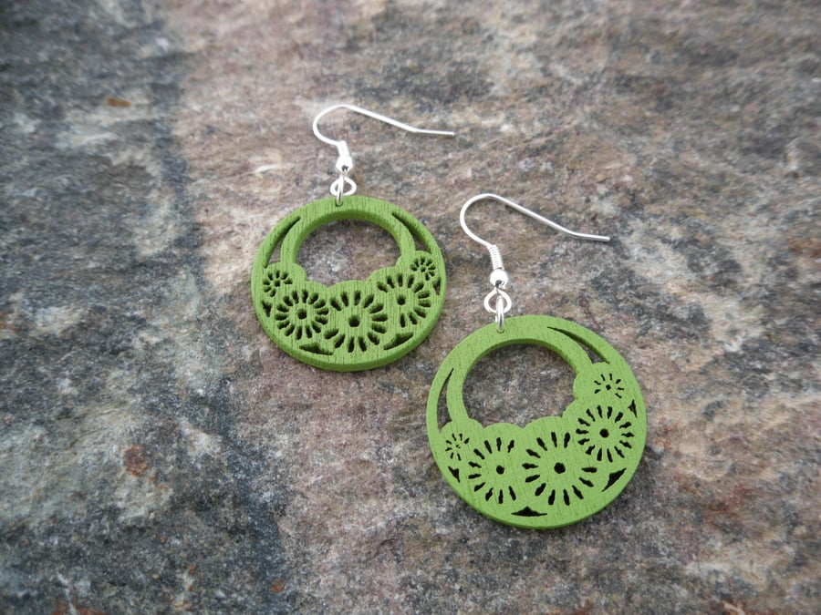Wooden Green Earrings