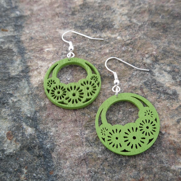 Wooden Green Earrings