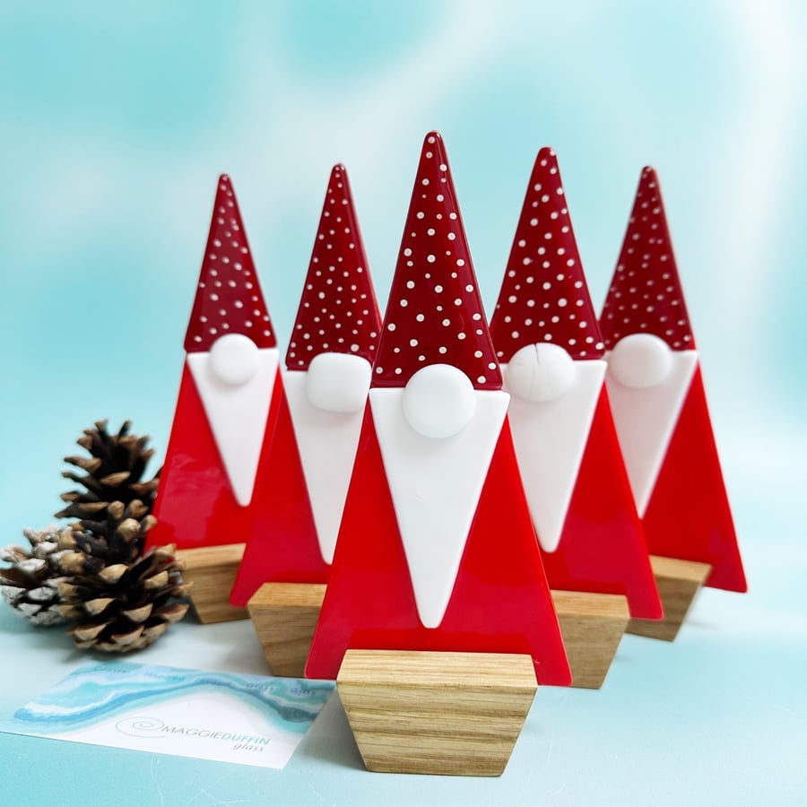 Fused Glass Gonk Santa on Stand - Folksy